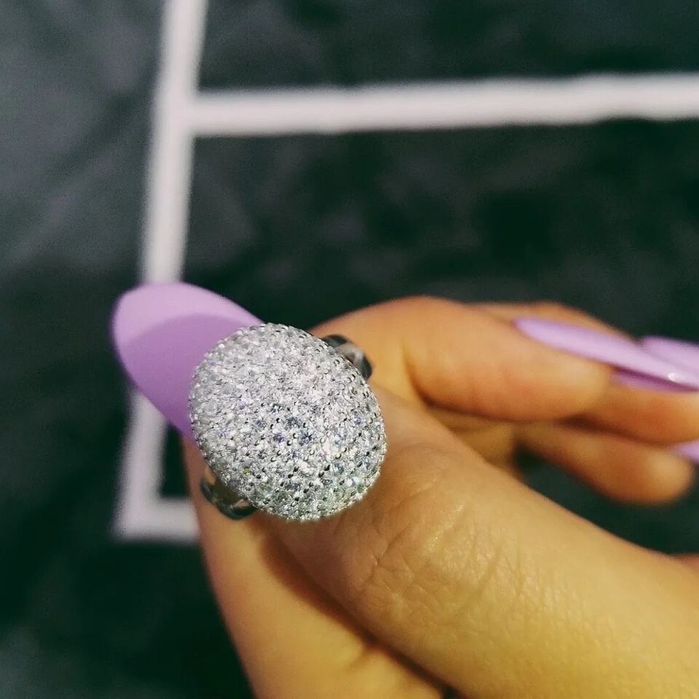 Simple Silver Cocktail Diamonds Ring